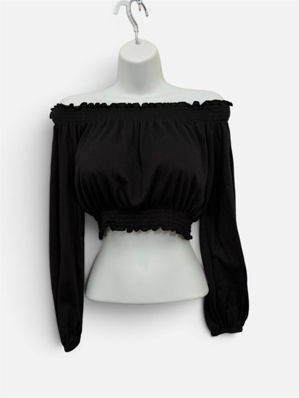 H&M Divided Black Off-the-Shoulder Long Sleeve Crop Top - Size Small